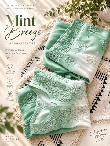 Mint  Ombre brownPremium Georgette luxurious Chikankari Long Kurta Heavy Embroidery with Light weight