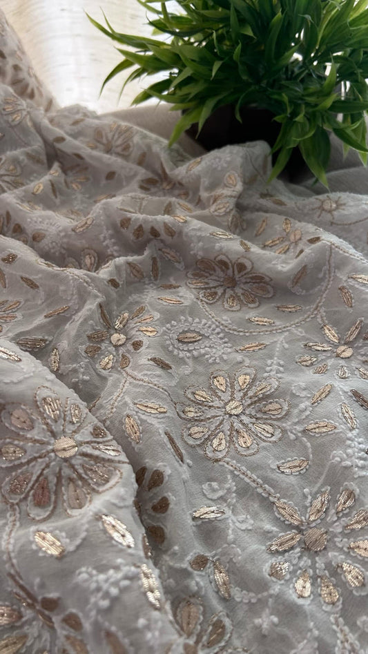 Ivory Pure handcrafted Chikankari and Mukaish Premium Georgette unstitched suit With Gotapatti