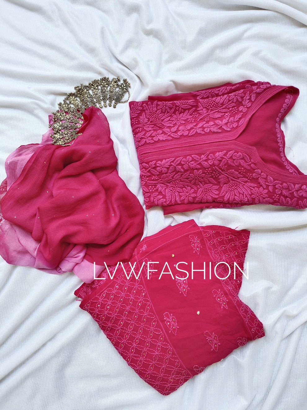 Ombre love Shanaya Premium Georgette Chikankari Long Kurta Neck Daman Embroidery