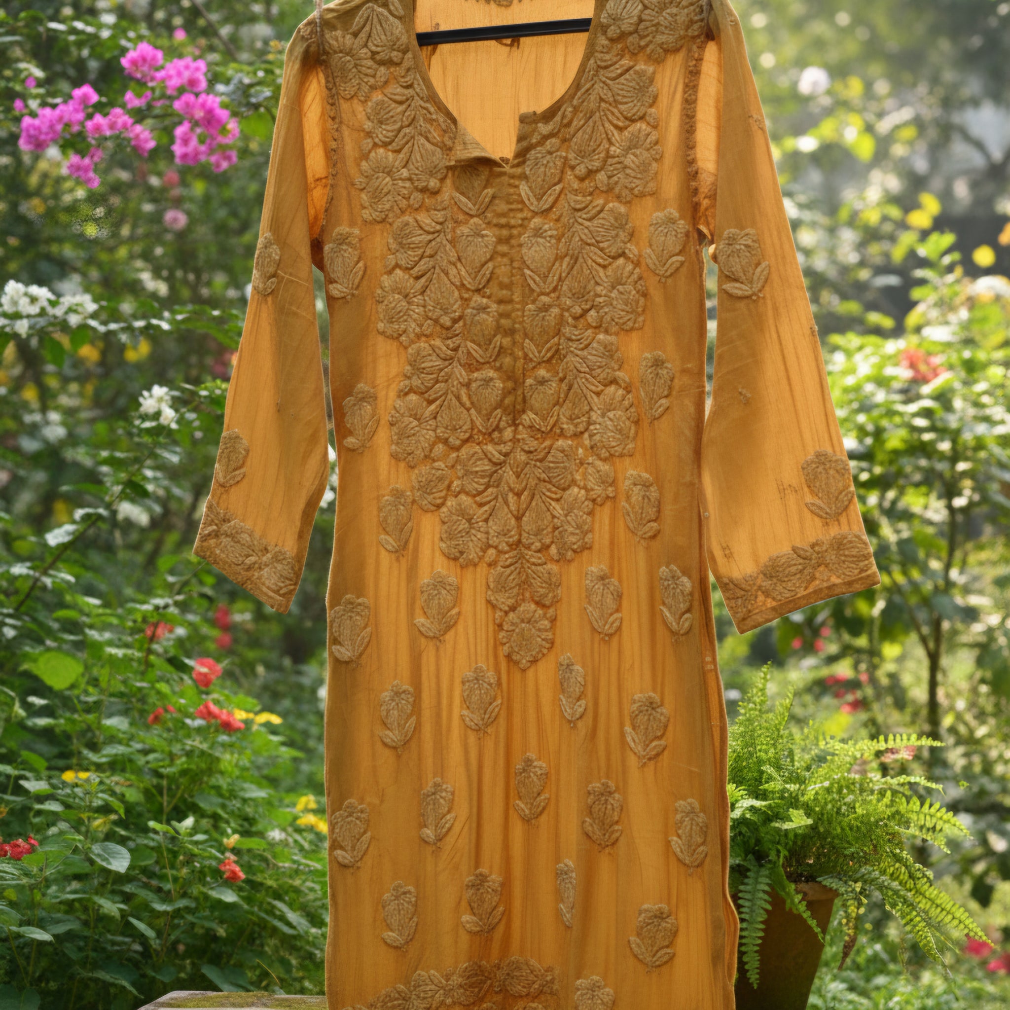 Turmeric Yellow Premium Silk Chikankari Luxurious Long Kurta