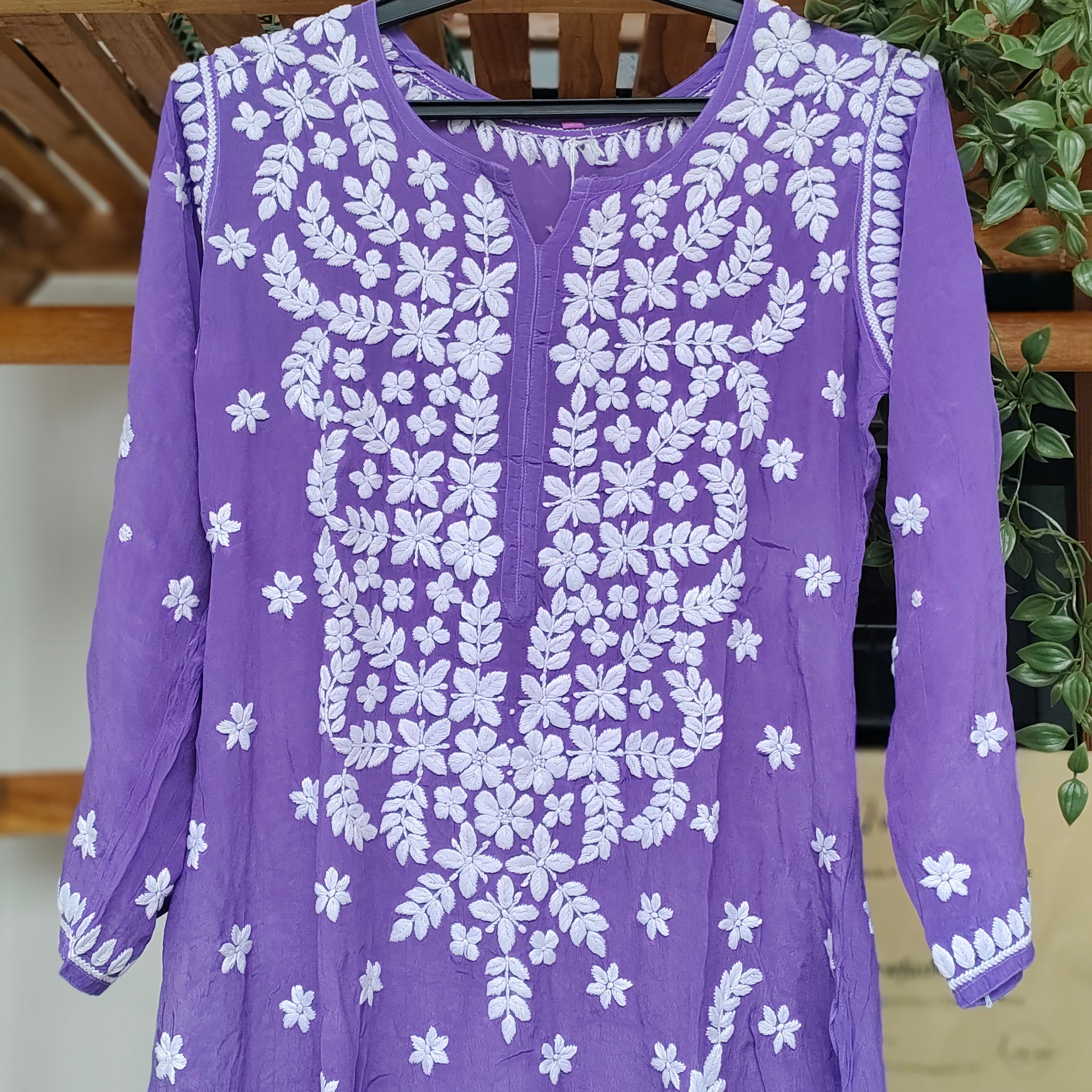 Zeba Purple Premium Silk Chikankari Long Kurta