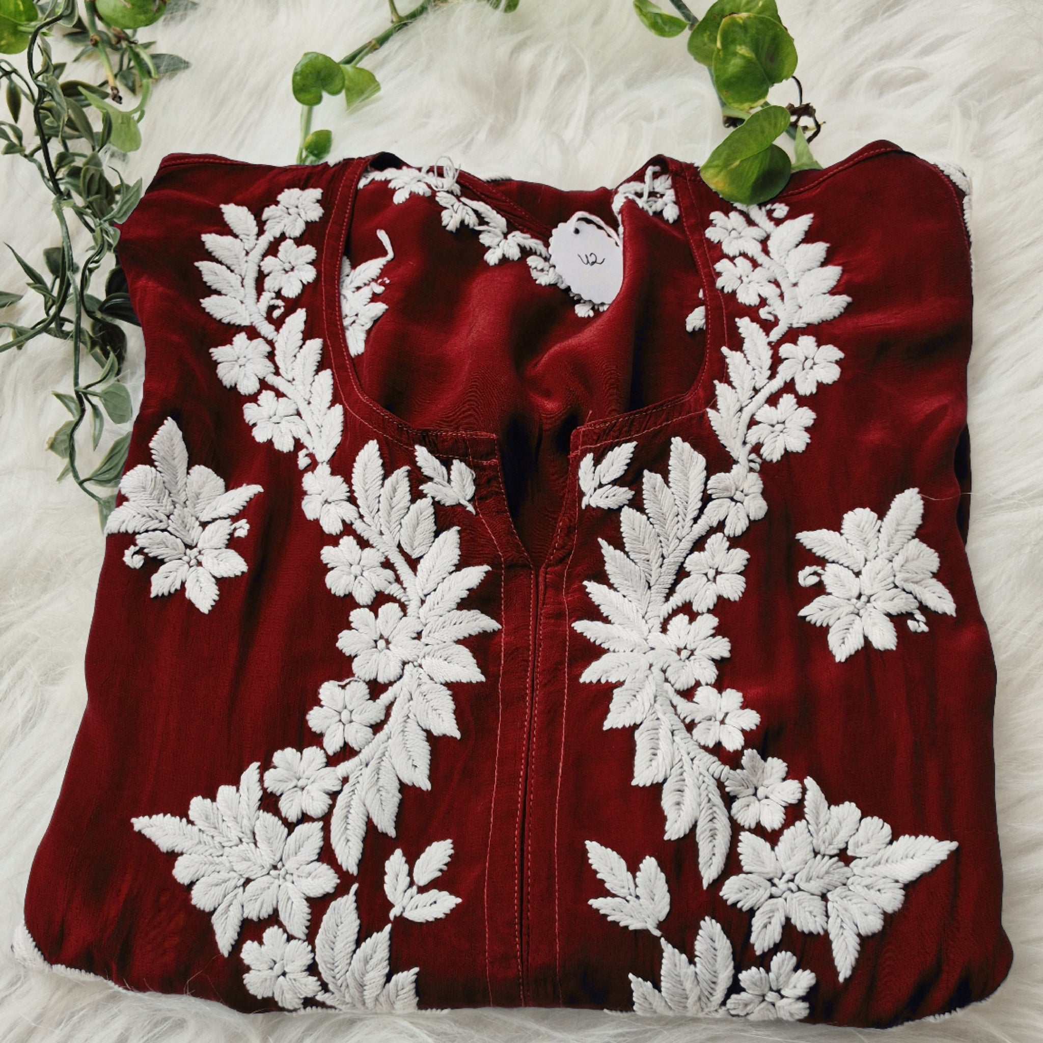 Shine Maroon Premium Silk Deep Red Chikankari Luxurious Long Kurti For women