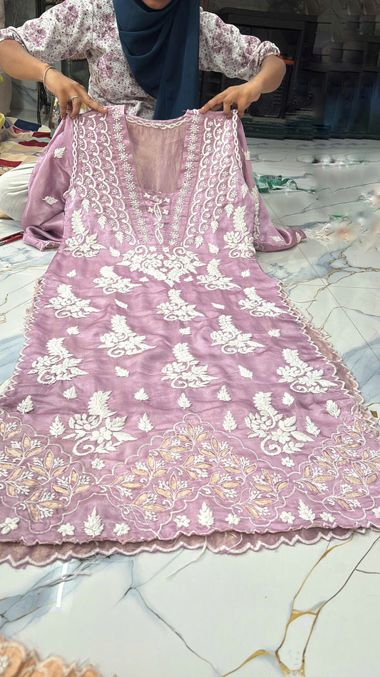 Pure Tissue Silk Pure Handcrafted Zari work Add on Handcrafted Luxurious co-ord Set