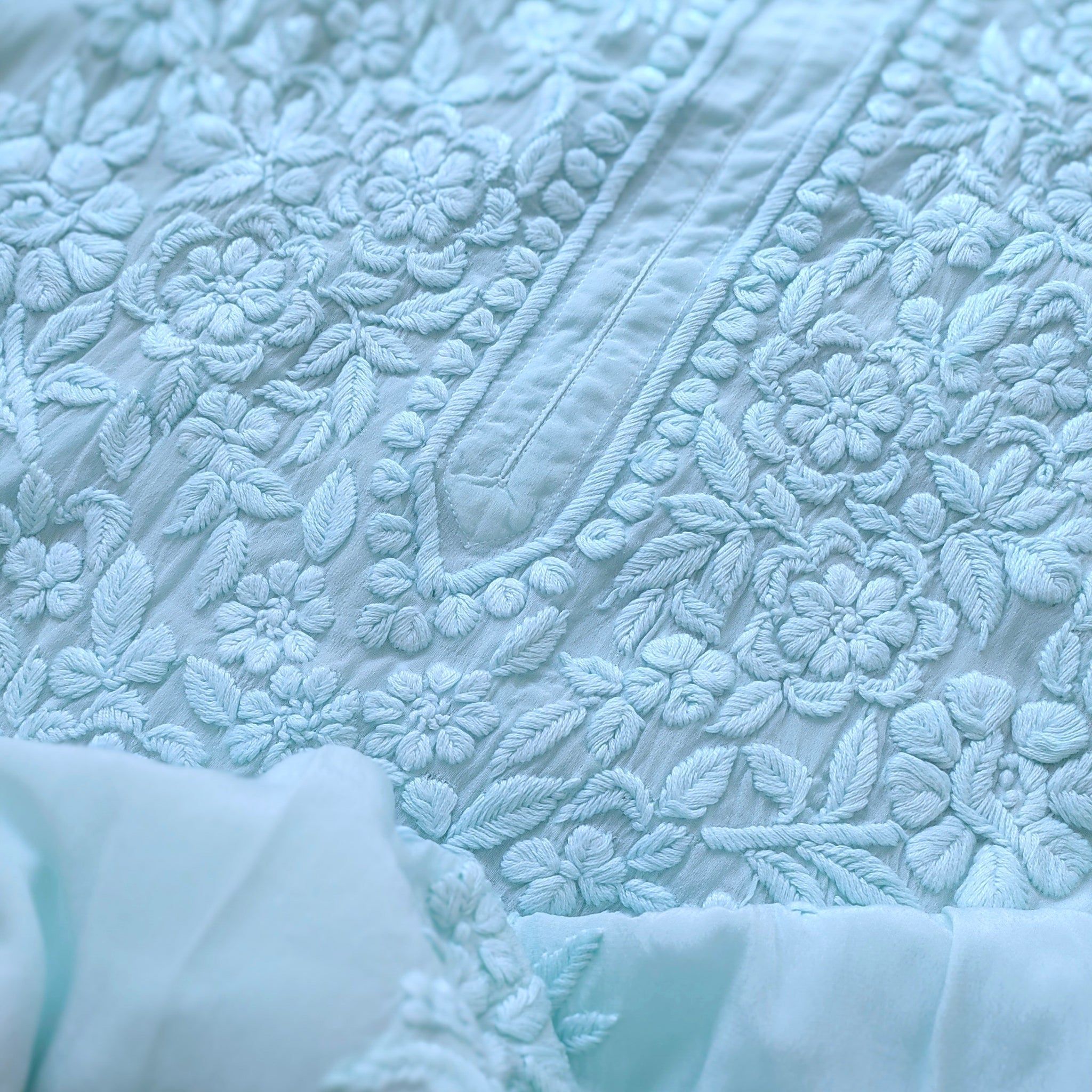 Firozi Premium Silk Chikankari Luxurious Look Long Kurti