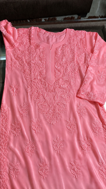 Flamingo Premium Georgette Chikankari Pure Handcrafted Luxurious Long Kurta
