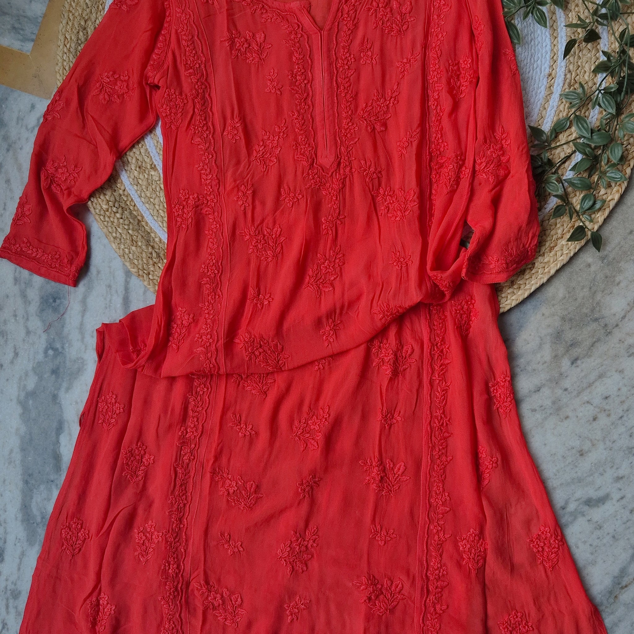 Premium Georgette  Chikankari Long Aline Straight Kurti