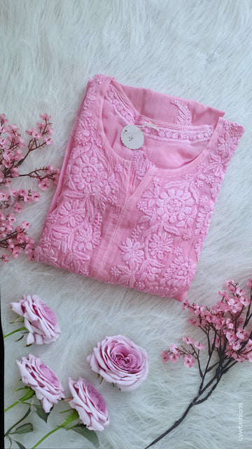 Gold Rose Premium Mul Silk Luxurious Chikankari Kurta