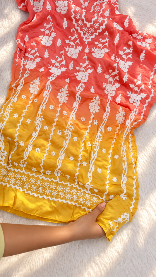 Coral Gulab Co-ord Chikankari Set With back And Sleeves Embroidery Special (One Creation)