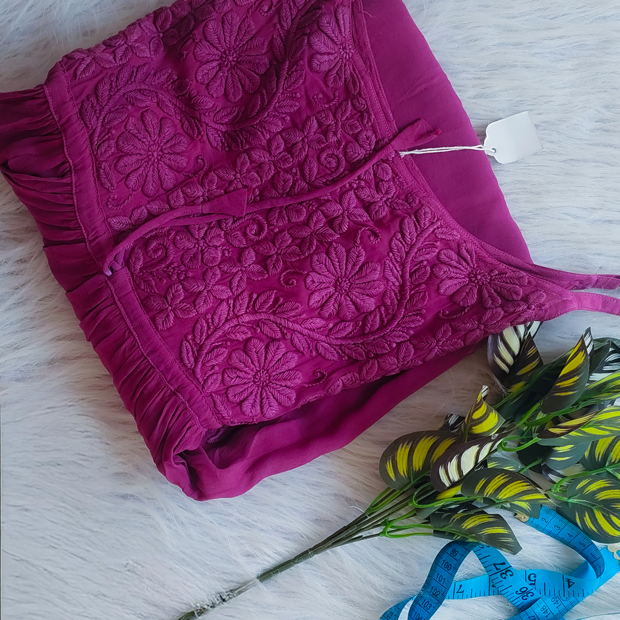 French PlumTulip Premium Georgette Tunic Pure Chikankari Embroidery