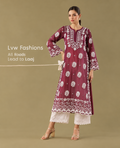 Elegant white silk kurta with intricate handcrafted Chikankari embroidery for women by LVW Fashions