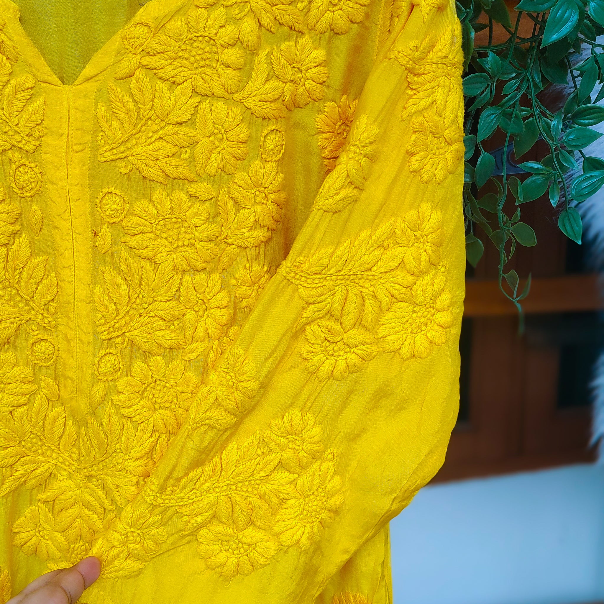 Hania Premium Silk Chikankari Long Kurta (Sleeves Specially)