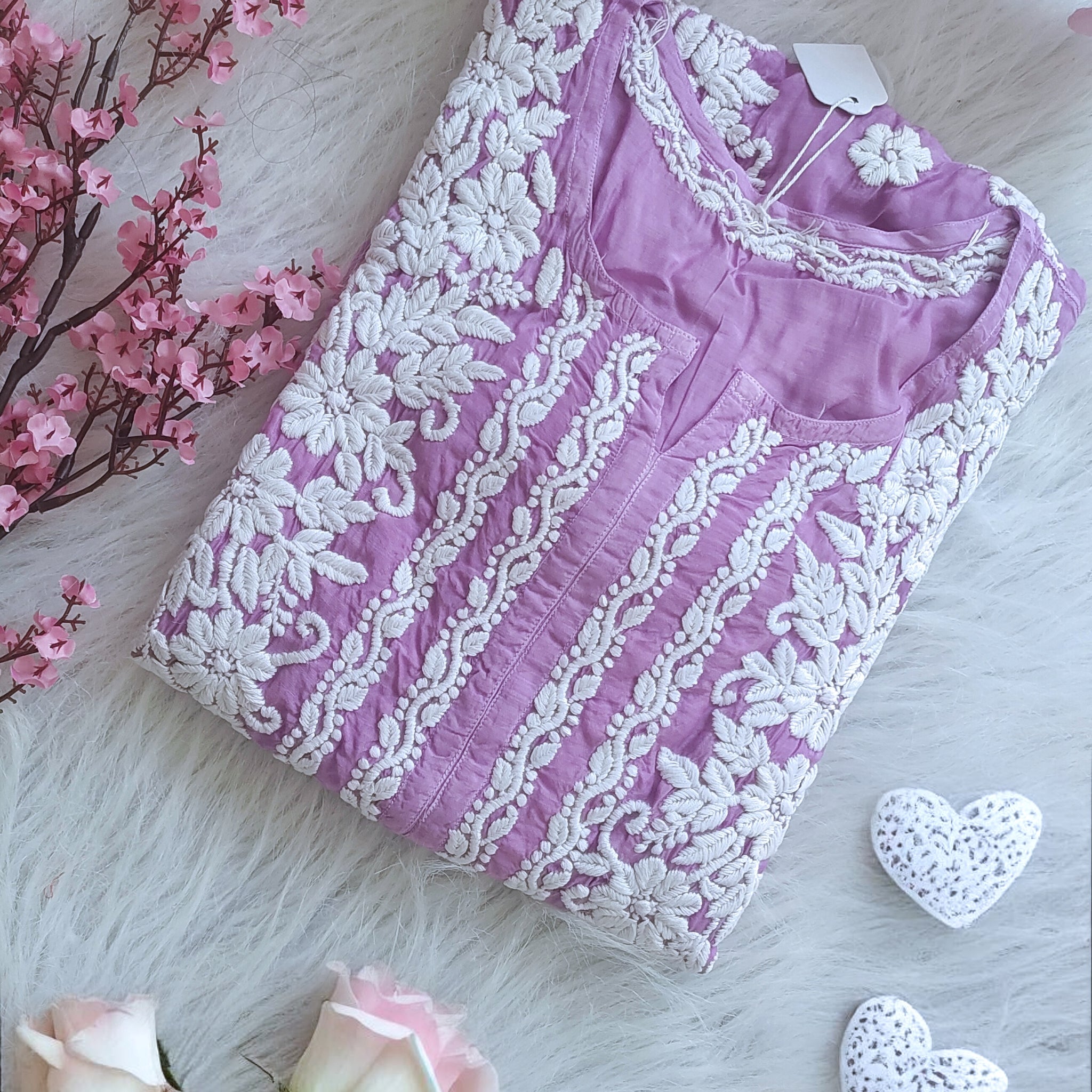 Lavender Love Premium Silk Chikankari Long Kurti