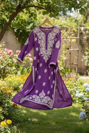 Shanaya Premium Chikankari Long Kurta Neck Daman Embroidery