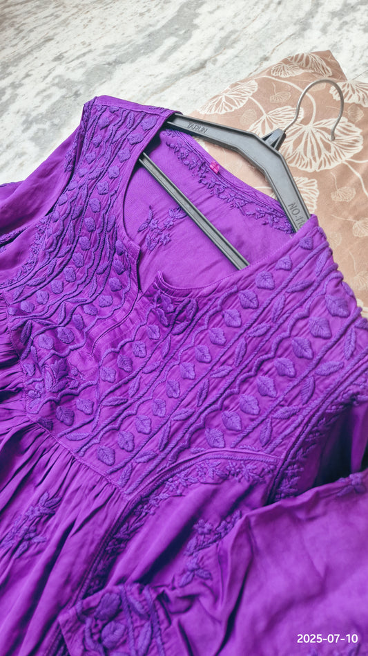 Stylish frill Tunic Premium Cotton silk Chikankari