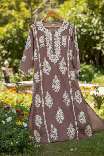 Sinopia Premium Silk Chikankari Long Aline Straight Kurta