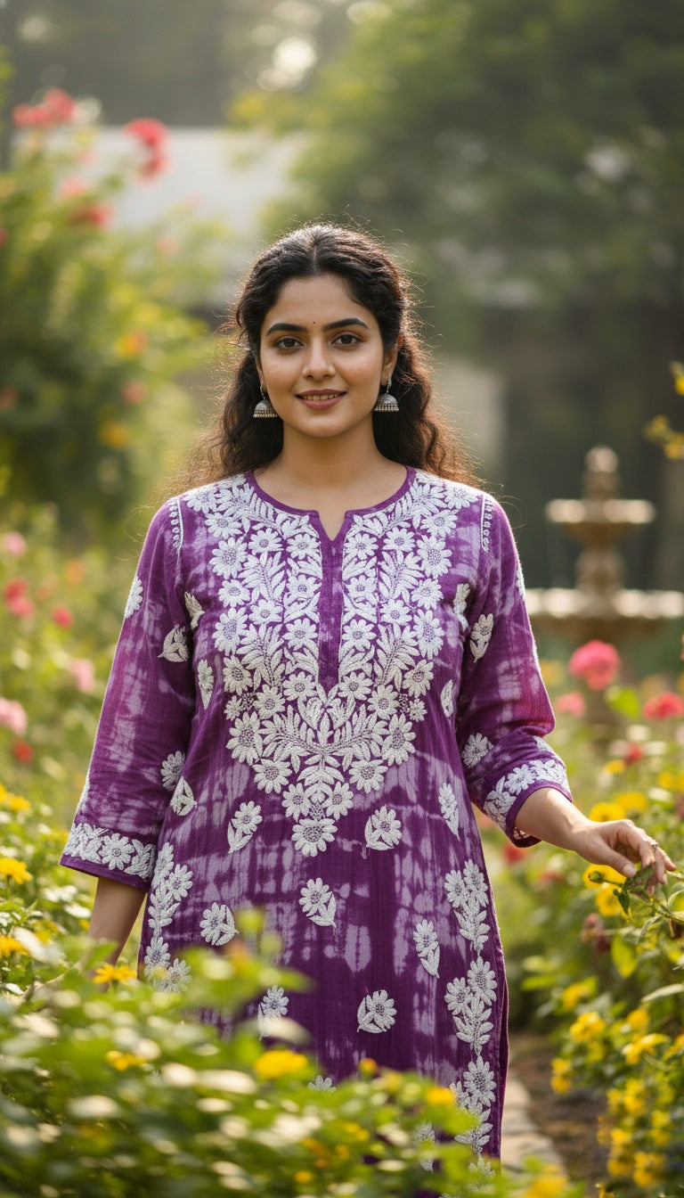 Lehariya pure Handcrafted Premium Georgette Silk Chikankari Luxurious Long Kurta