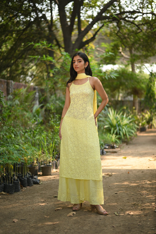 Tulip Premium Georgette Pure Handcrafted Chikankari Kurti Set
