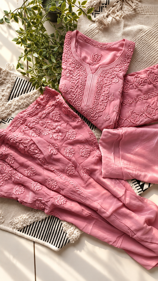 Peony Viscous Georgette Chikankari Long Kurti