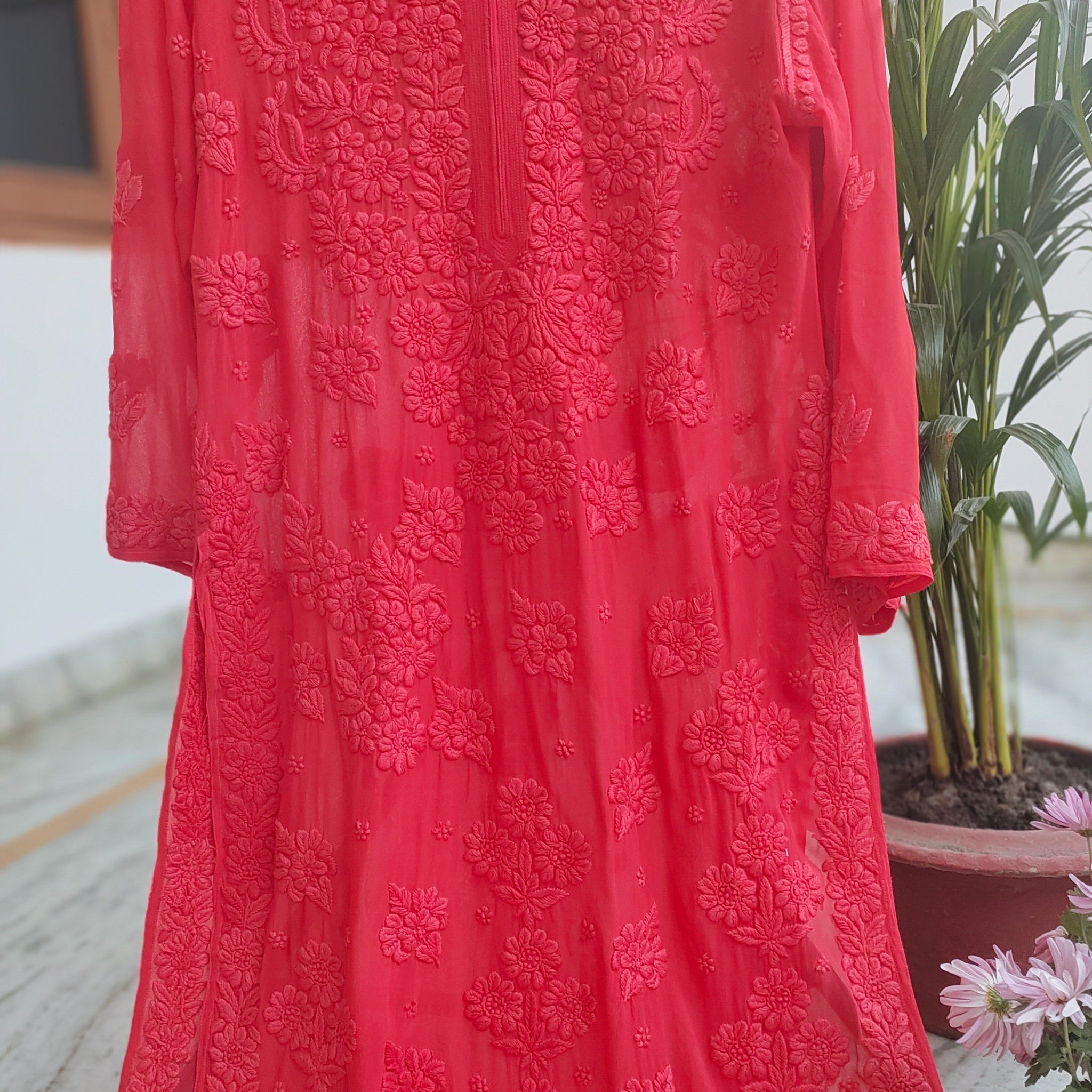 Cardinal shade Heavy Chikankari Embroidery with Light Weight