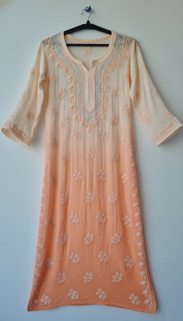 Peach Ombre Beautiful Noori  Premium Georgette Chikankari Kurta Cutdana Embroidery