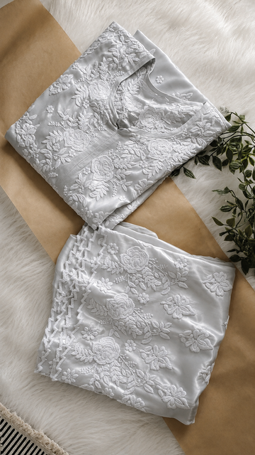 Azhel Silver  Co-ord Set With back And Sleeves Embroidery Special (One Creation)
