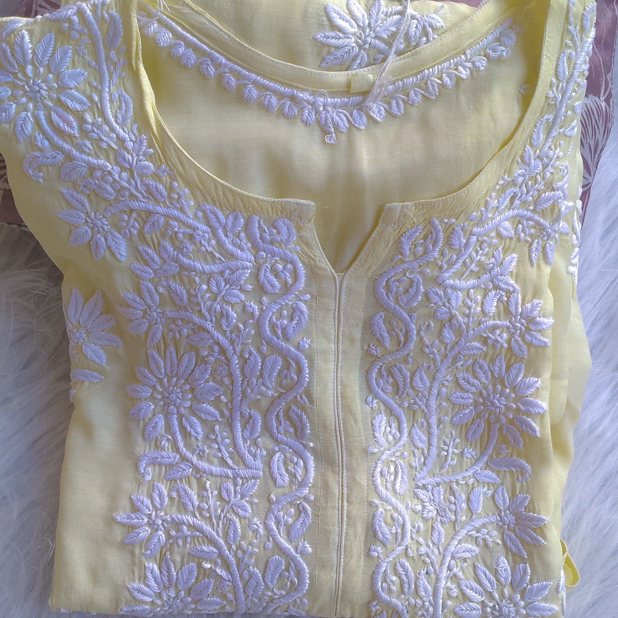 Rosy Premium Cotton Silk Chikankari Pure Handcrafted Luxurious Long Kurta
