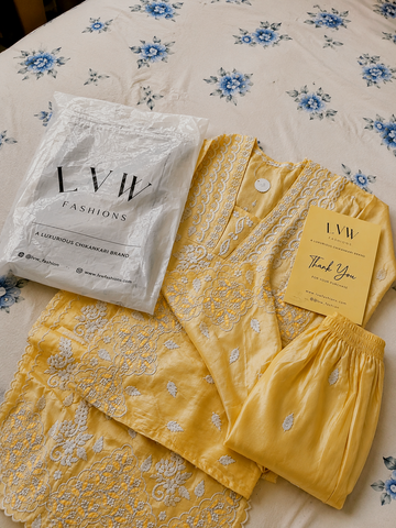 Pure Handcrafted Designer Co-ord Set with Chikankari and golden work
