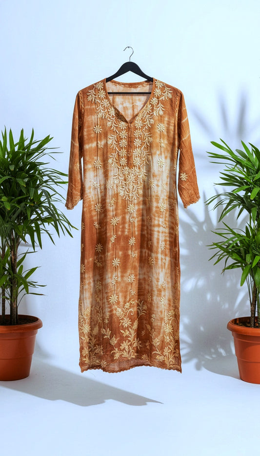 Beautiful Cutwork Do Taar Chikankari on  Premium Silk Long Kurta