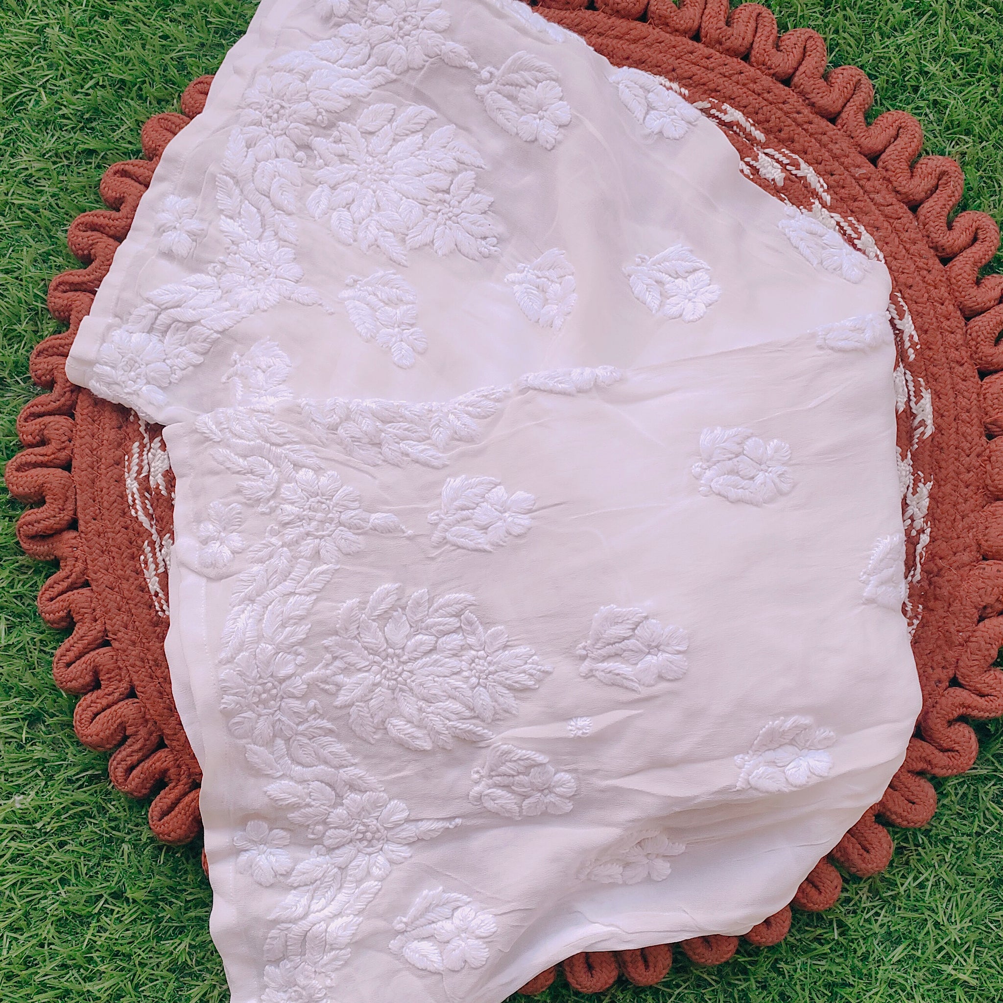 New Design Of Premium Georgette Chikankari Plazzos Inner Attached Dyeable Fabric