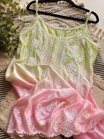Greepink Tulip Beautiful Premium crepe silk Pure Handcrafted Tunic
