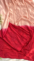 Elegant LVW Fashions women’s georgette long kurta with intricate handmade Chikankari embroidery in a luxurious design.
