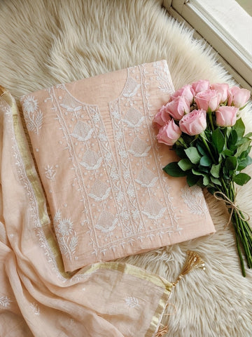 Noori  Premium Chanderi Chikankari & Pearl Add On Kurta Dupatta Set