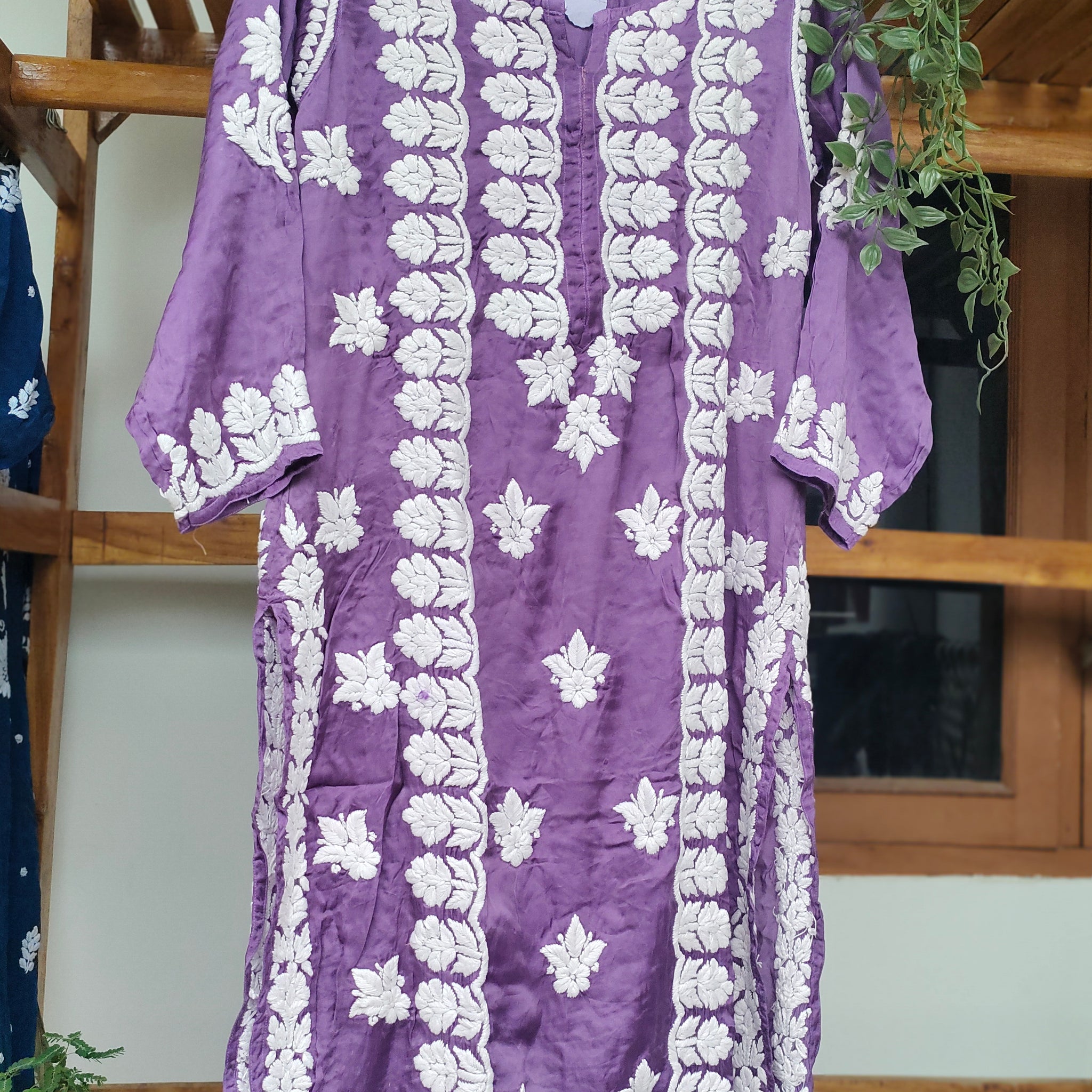 Sahiba Deep Purple Premium Silk Luxurious long Chikankari Kurta