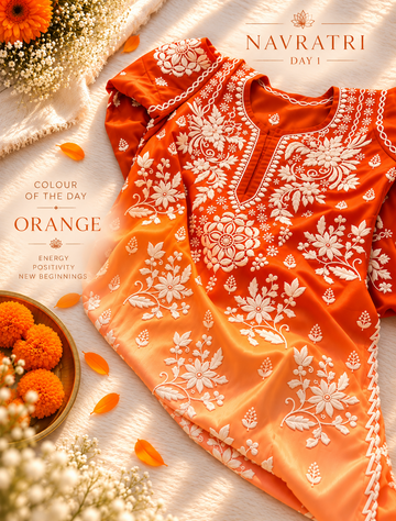 Navratri colour edit Premium Crepe Silk Chikankari kurti co-ord set
