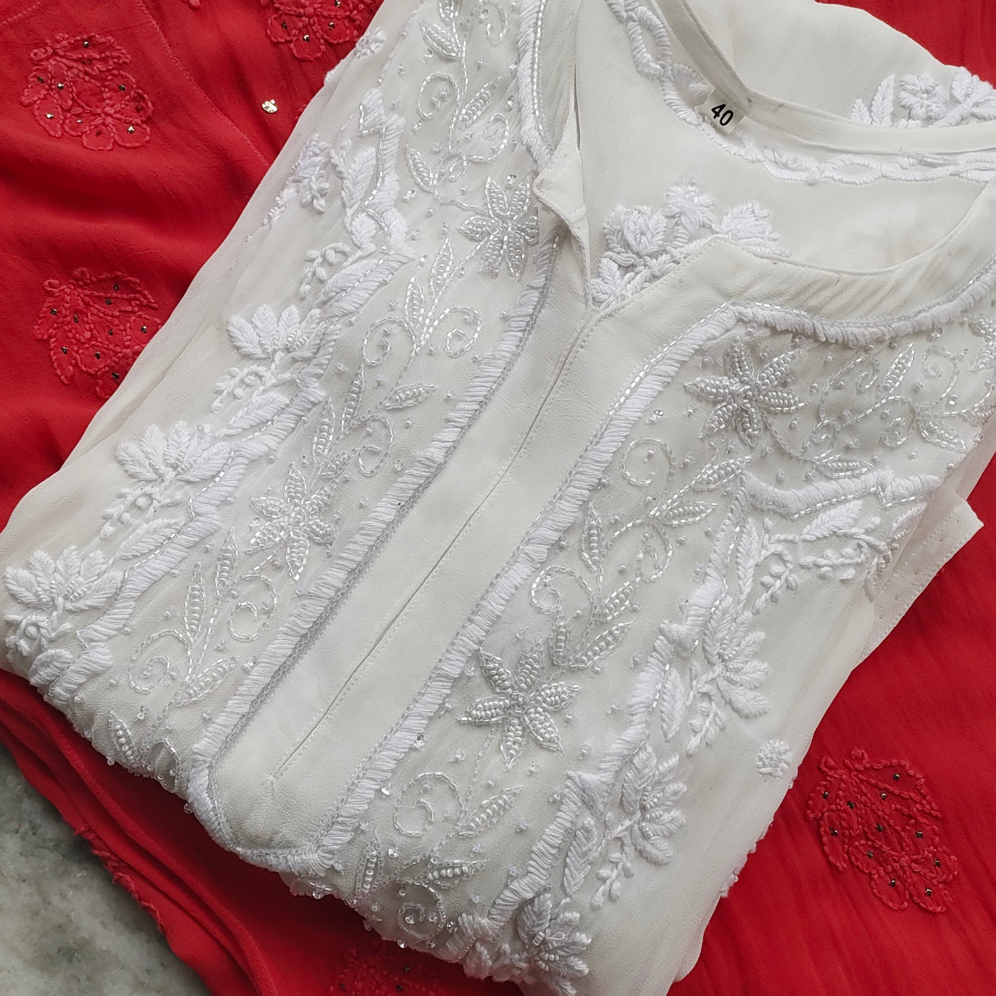 Noori White & Red Combination Co-ord Sharara Set