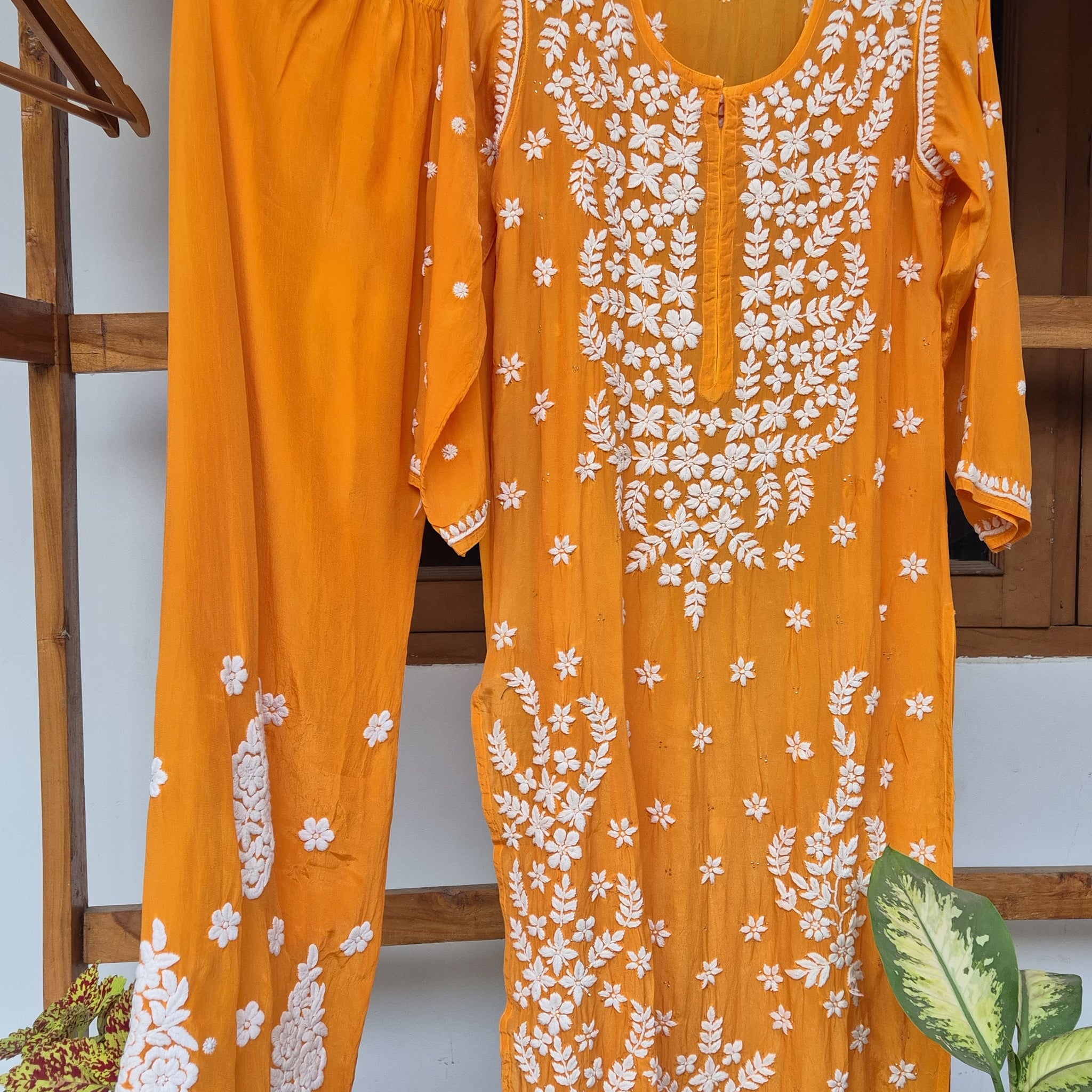 Elif Premium Silk Luxurious Chikankari Kamdani Kurta Set