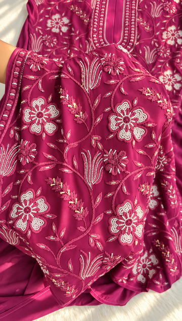 Rahisha Viscous Georgette Pure Chikankari Pearl Luxury Kurta Pure Handcrafted