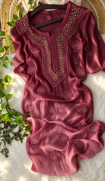 Sherish Premium Georgette Pure Chikankari Long Kurta