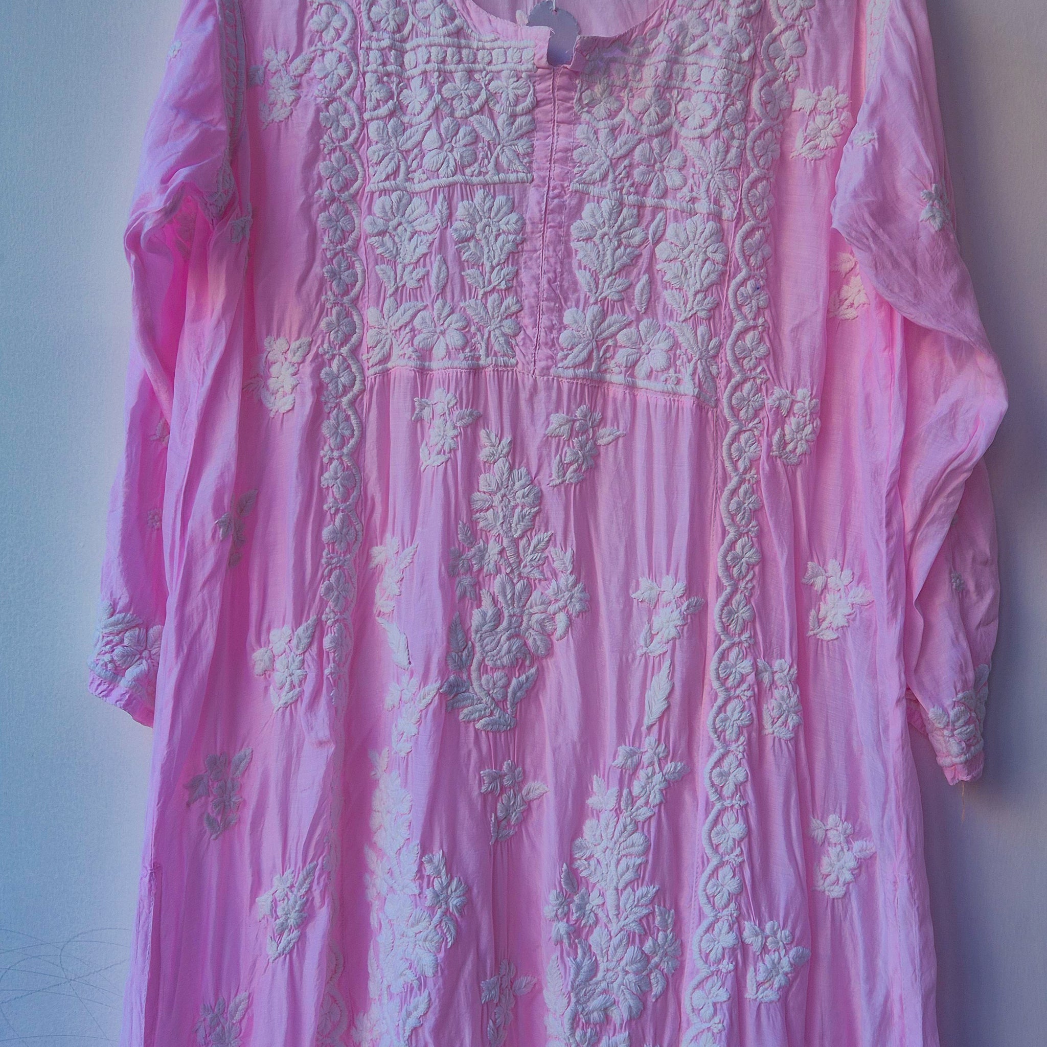 Premium Crepe Silk Chikankari Pink Tunic