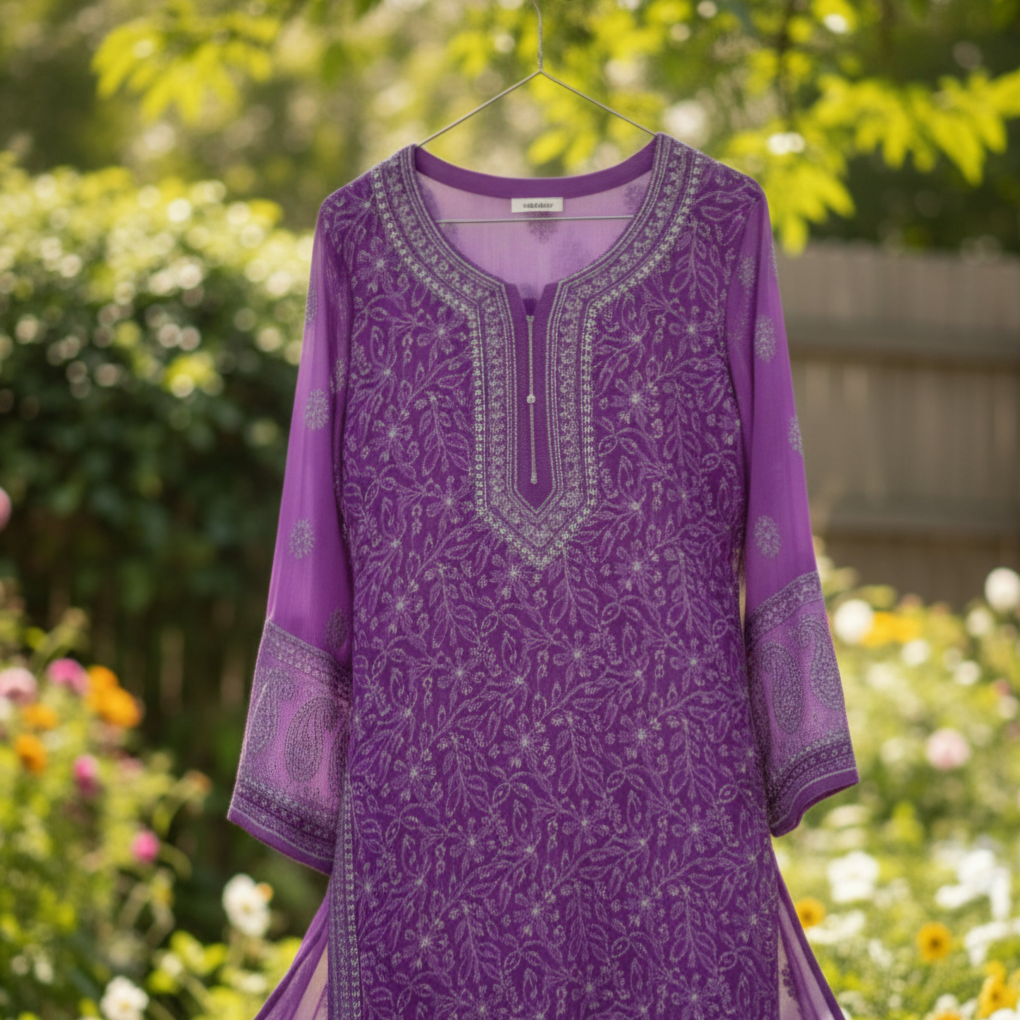 Heer Beautiful Premium Georgette Chikankari Luxurious Long Kurta With Kamdani Add-on