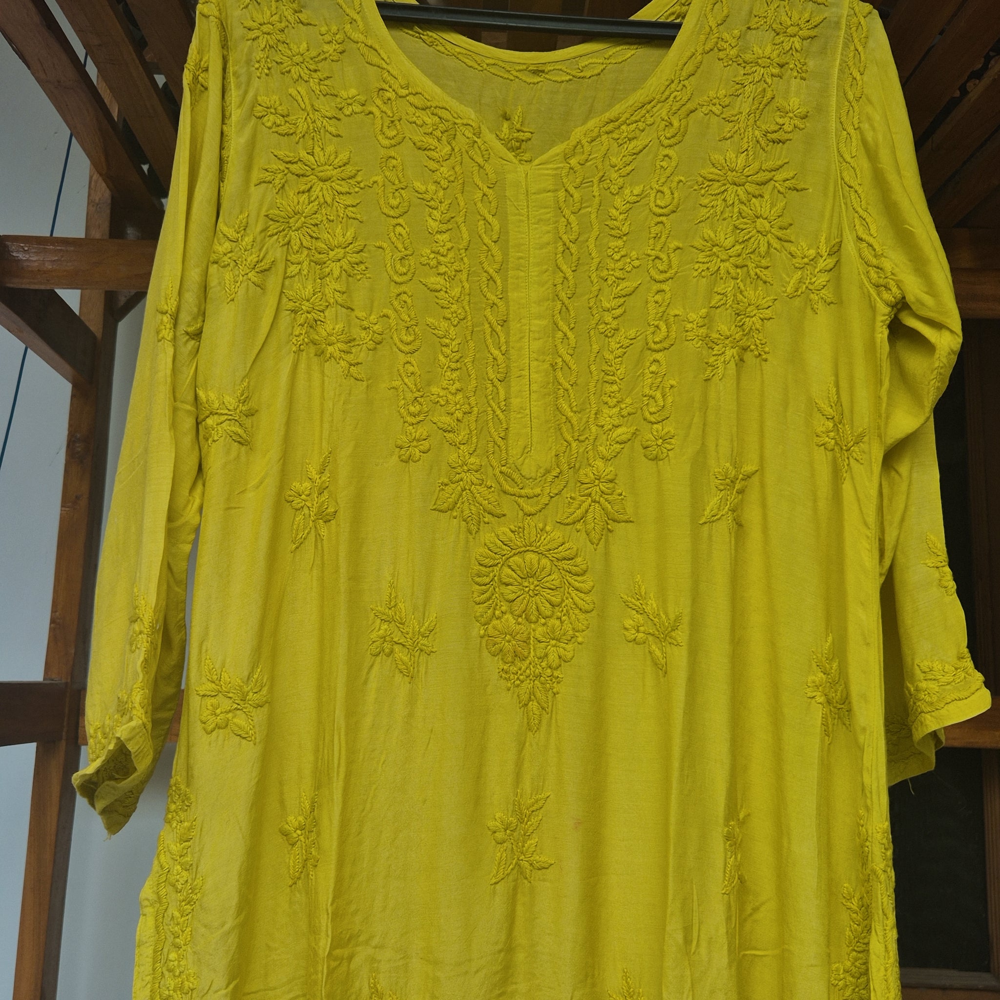 Green Premium Cotton Silk Chikankari Luxurious Long Kurti For women