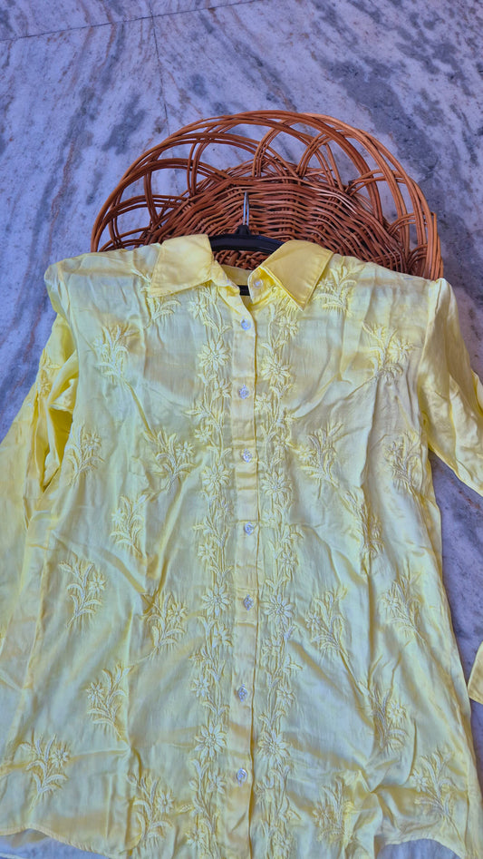 Stylish Premium Silk Luxurious Chikankari Handcrafted Shirt
