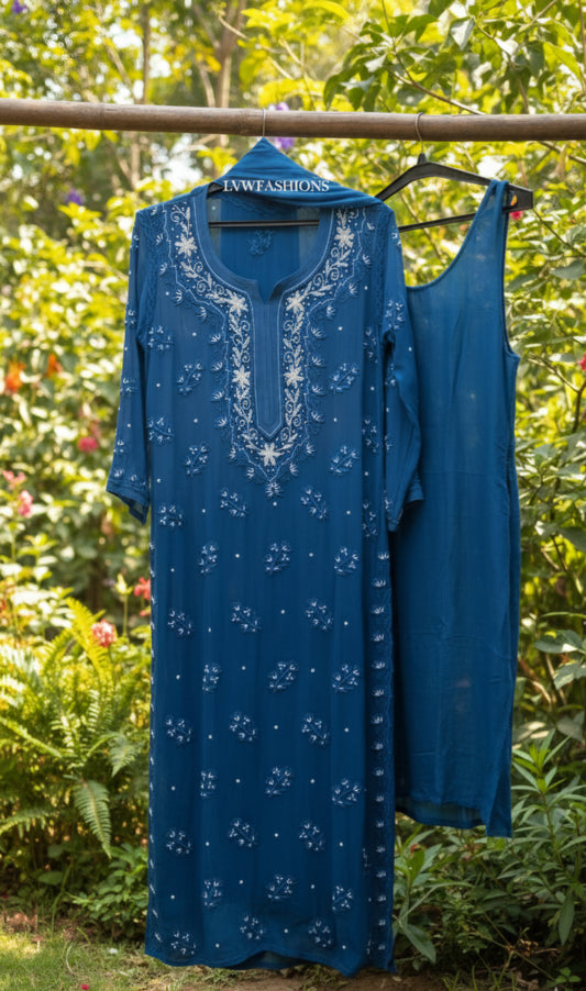 Beautiful Noori  Premium Georgette Chikankari Kurta Cutdana Embroidery