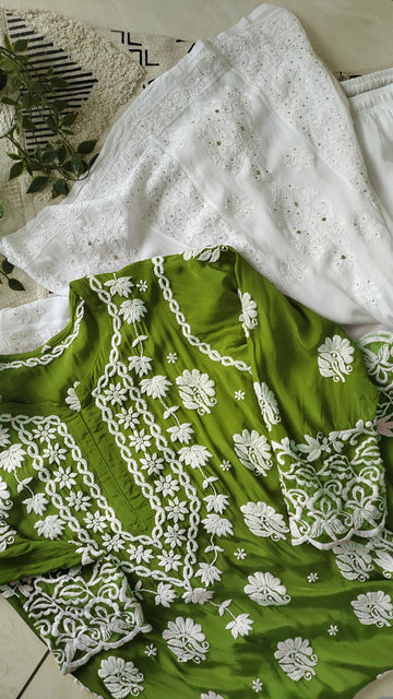 Zainy Premium Silk & Georgette Pure Handcrafted Chikankari co-ord Set