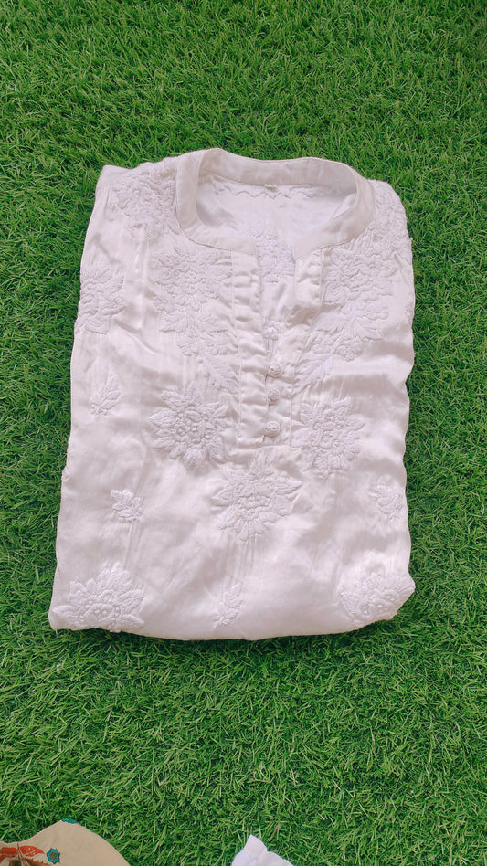 Safed Co-ord Set Premium Satin Tunic Top Dyeable Fabric pure Handcrafted