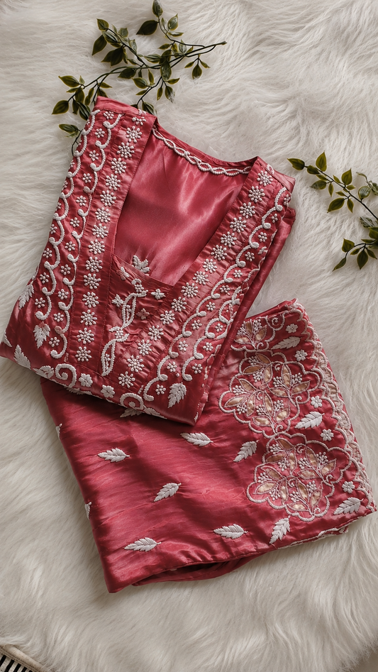 Crimson Mist Pure Handcrafted Designer Co-ord Set with Chikankari and golden work