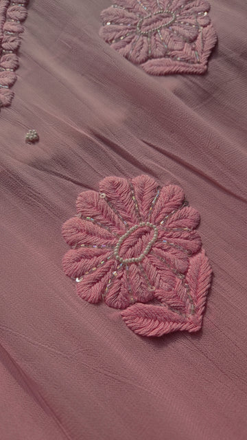 Pink Ombre Beautiful Noori  Premium Georgette Chikankari Kurta Cutdana Embroidery