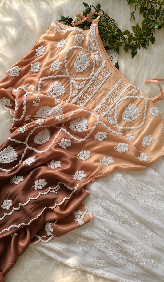 Cocoa Sunset ombre Tulip Beautiful Premium crepe silk Pure Handcrafted Tunic