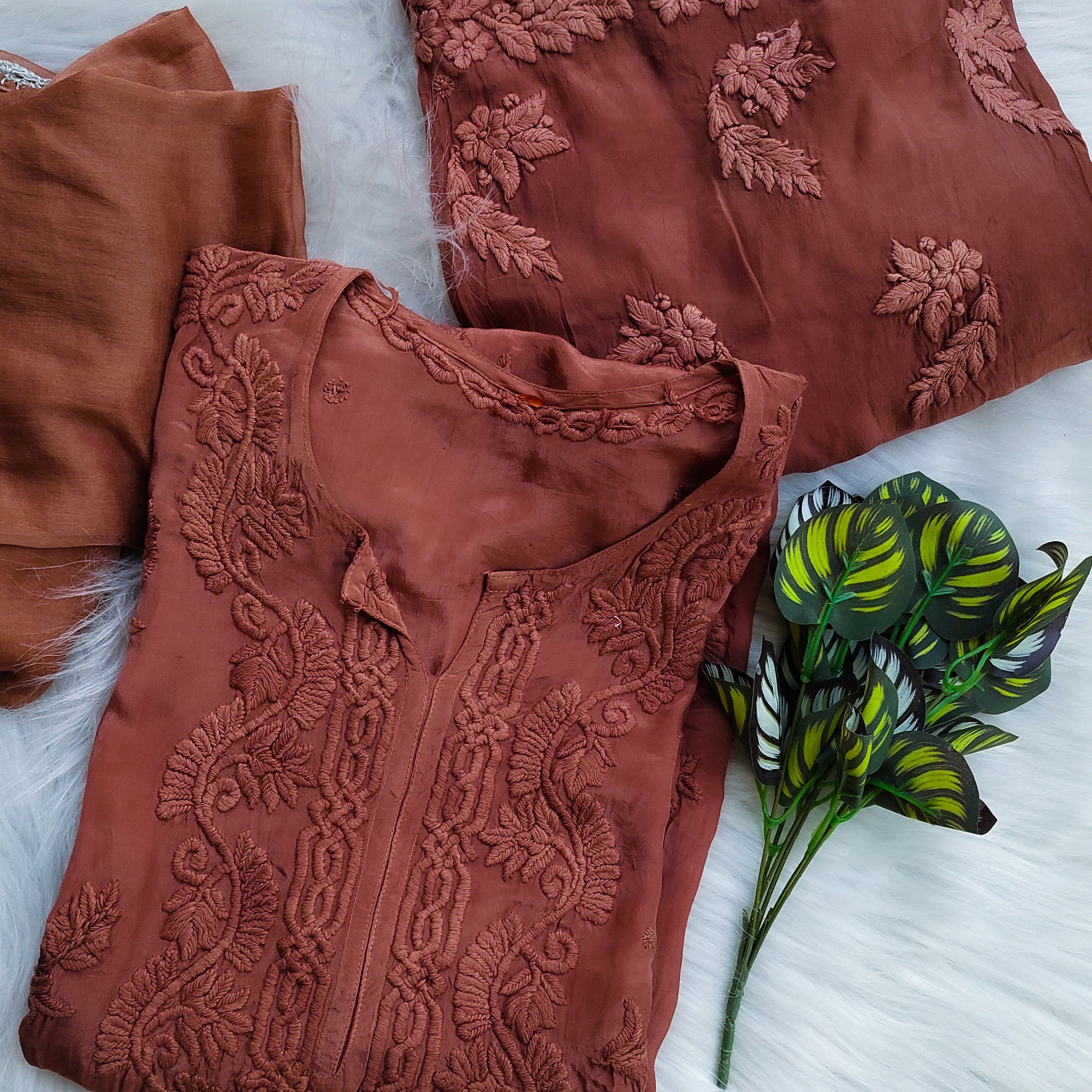 Hershey kiss Premium Silk Chikankari Full Set (Bottom Also Silk)