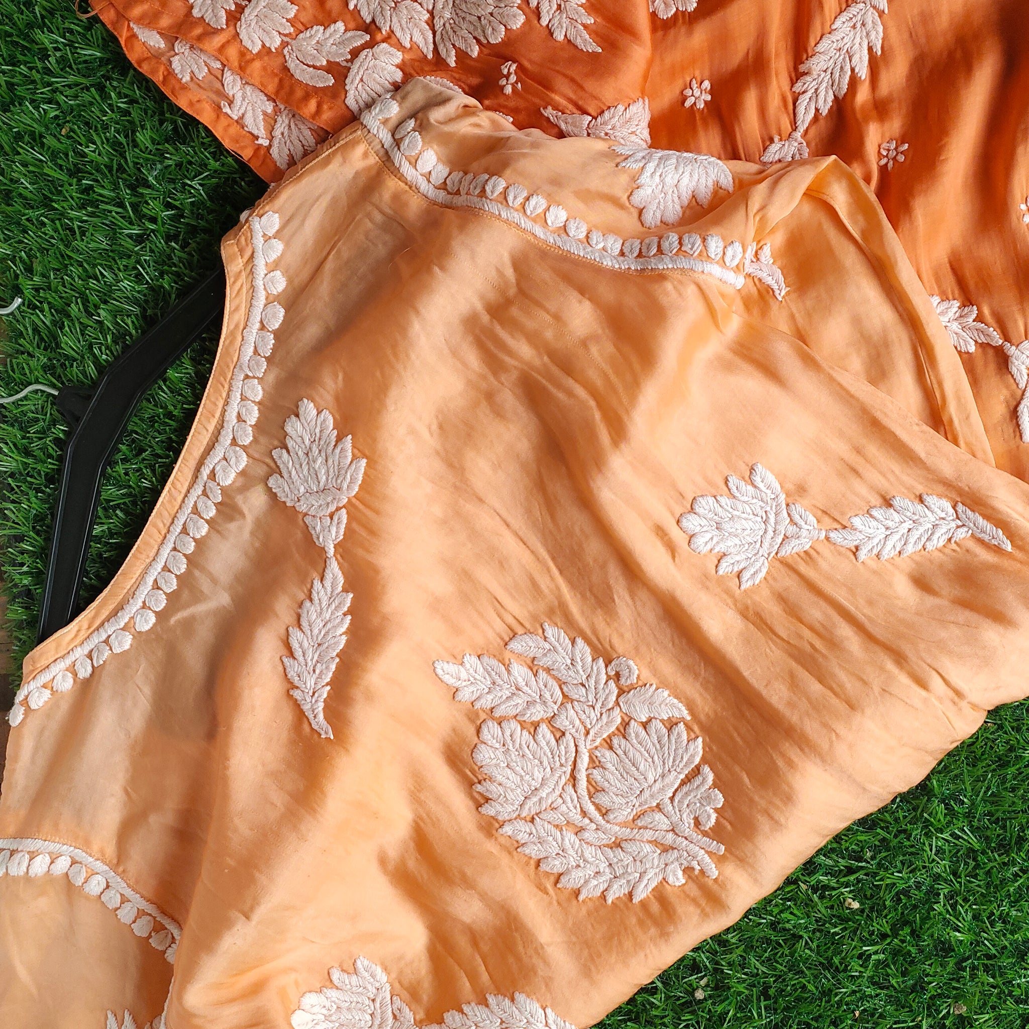 Orange Ombre Premium Silk Luxurious Chikankari Kurta